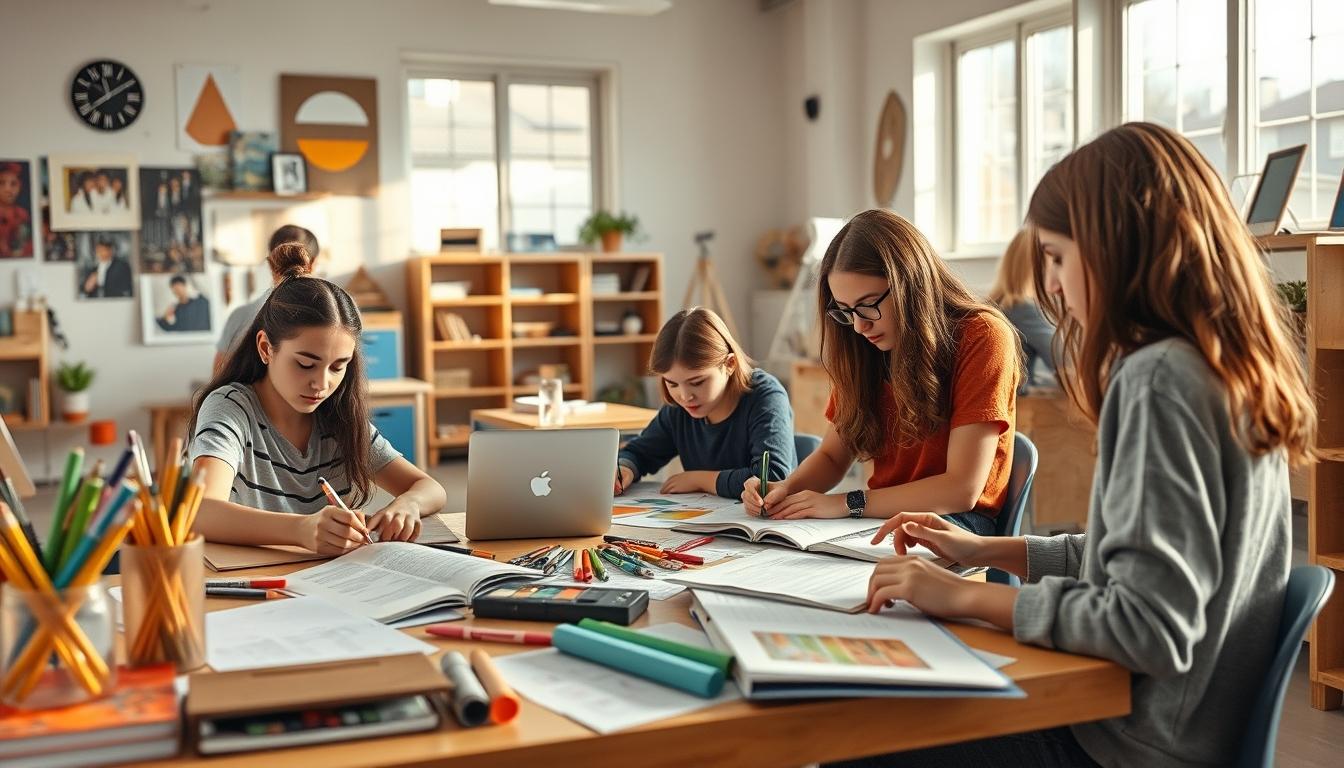 Student using a study guide to organize academic notes